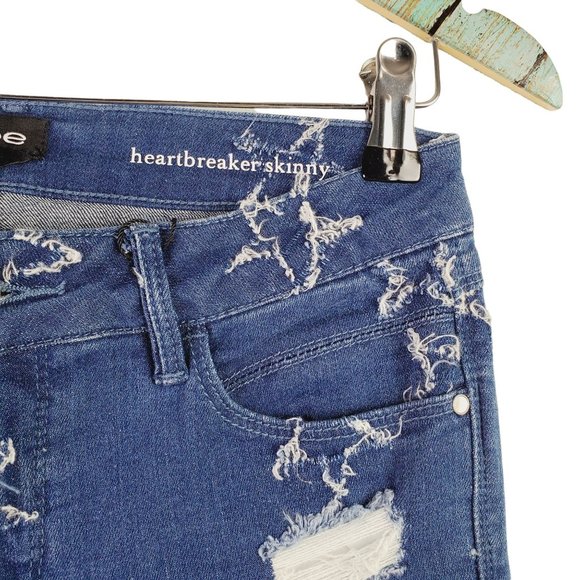 Bebe Star Heart Breaker Skinny Distressed Chewed Hem Jeans, Sz 27, NWT - Picture 4 of 6